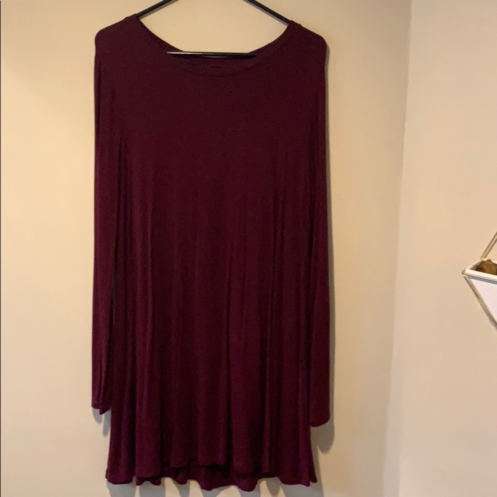 Maroon Long Sleeve Mini Dress